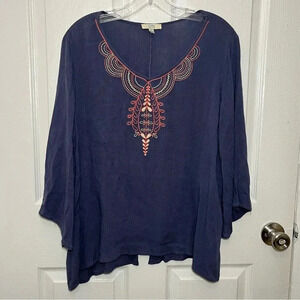 KORI AMERICA Navy Embroidered Boho sleeves top | size large